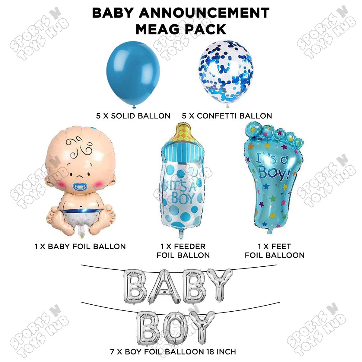 Baby Boy Silver Letter Foil Balloon Set - 21 Pcs