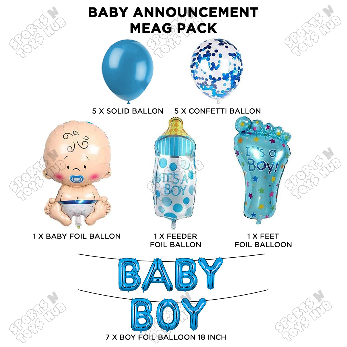 Baby Boy Foil Balloon Set - 21 Pcs