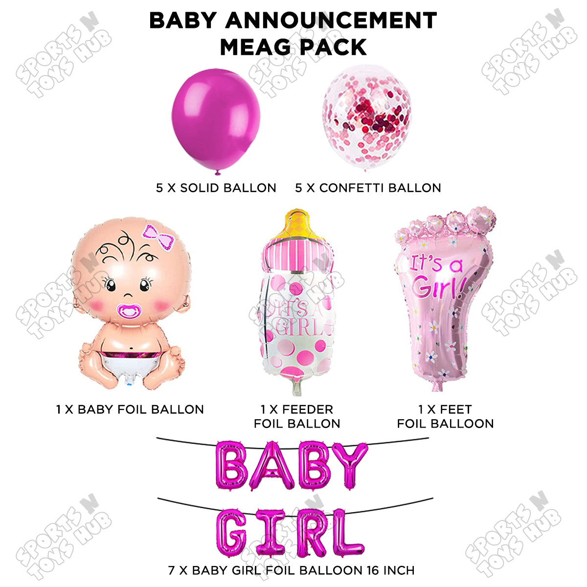 Baby Girl Foil Balloon Set - 21 Pcs