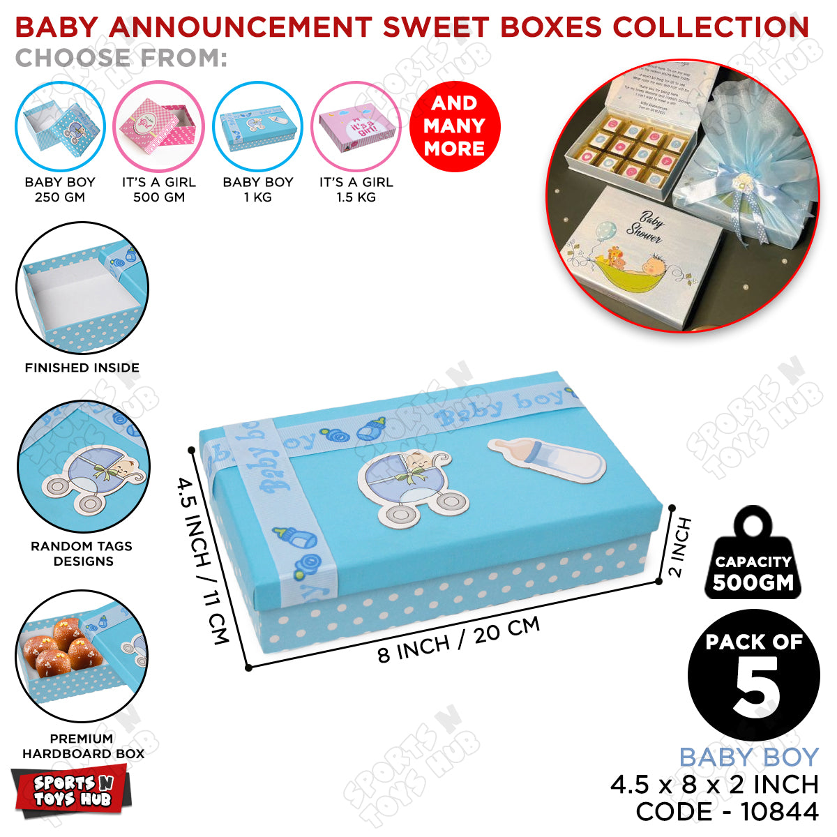 Baby Boy Sweet Boxes 500 Gram - Pack Of 5
