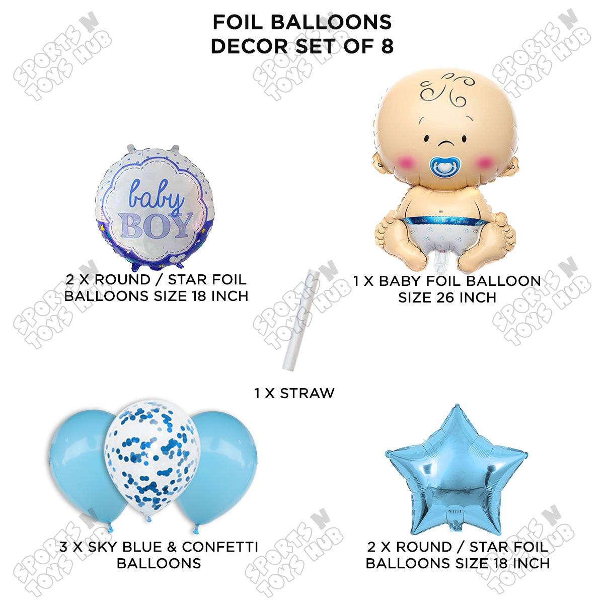 Baby Boy Foil Balloon - Pack Of 8