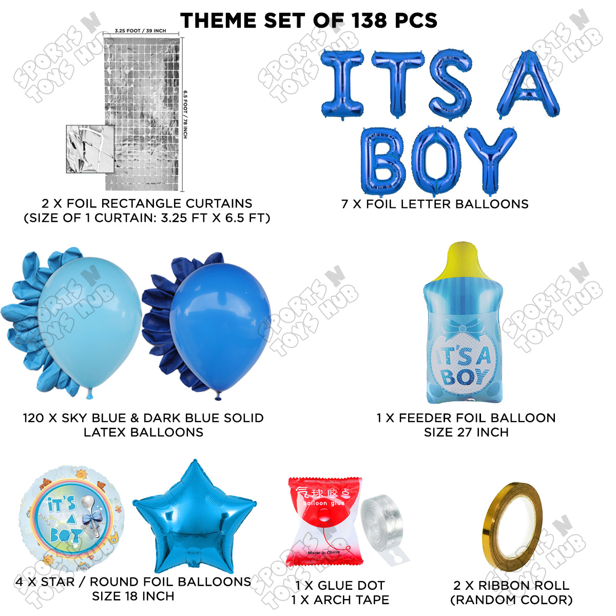 Feeder Foil Balloon With Its A Boy Foil Letter Arch Theme - Pack Of 138