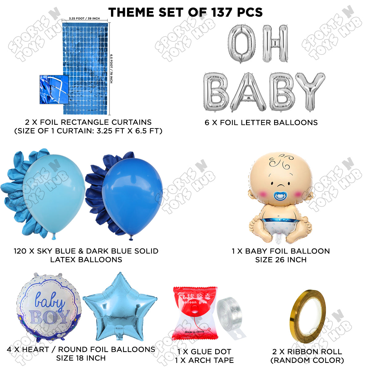 Baby Boy Foil Balloon Set With Oh Baby Foil Letter Arch Theme Pack Of 137