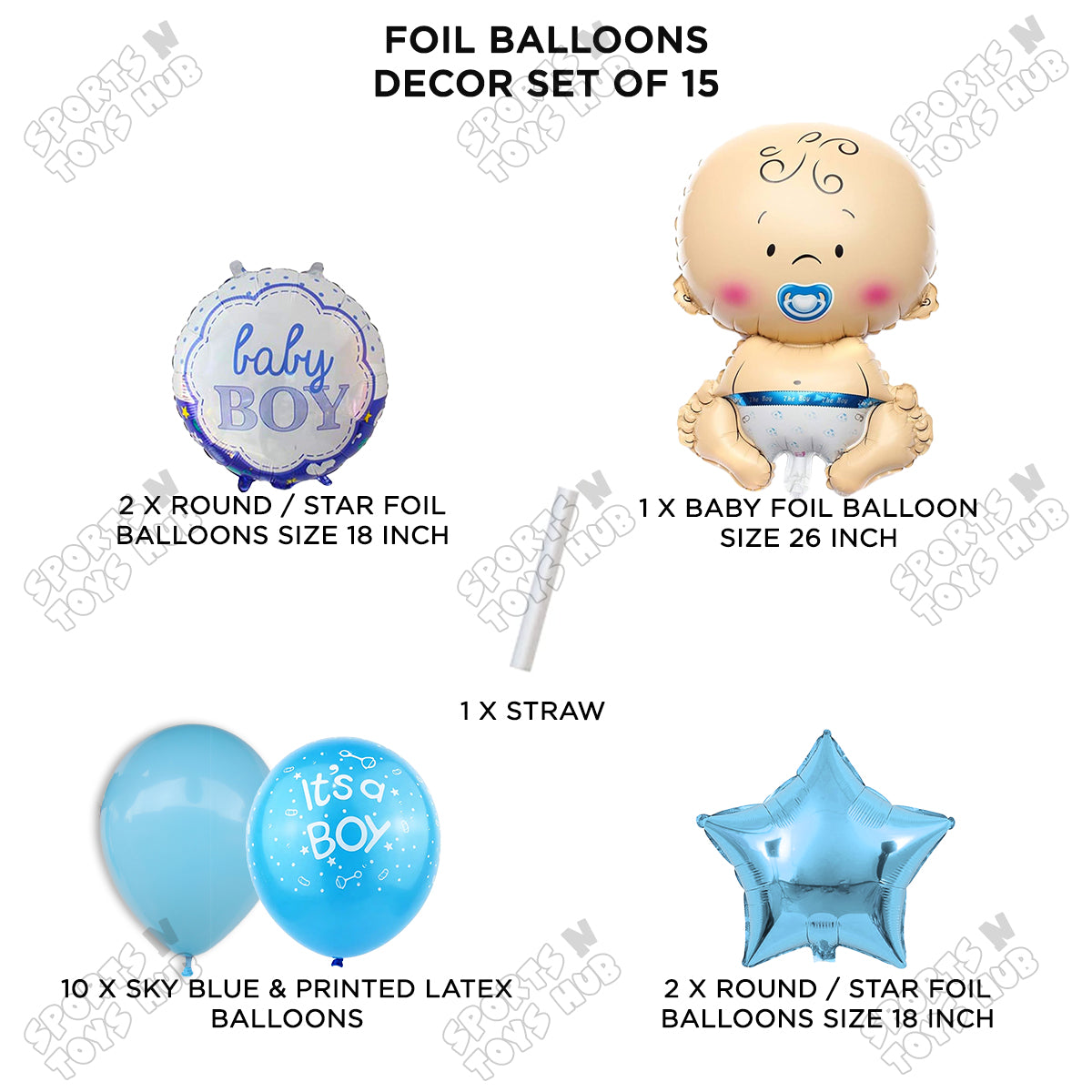 Baby Boy Foil Balloon - Pack Of 15