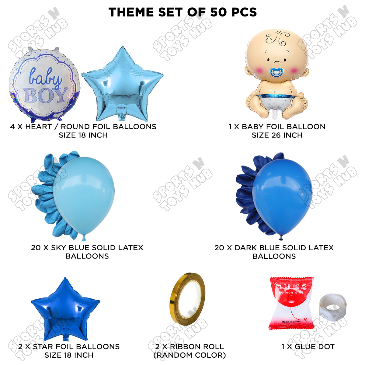 Baby Boy Foil Balloon Set Garland Theme - Pack Of 50