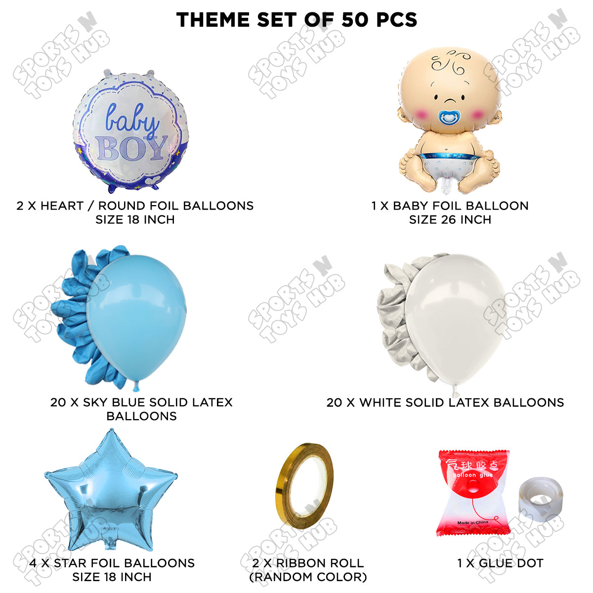 Baby Boy Foil Balloon Set With White & Blue Color Balloon Garland Theme