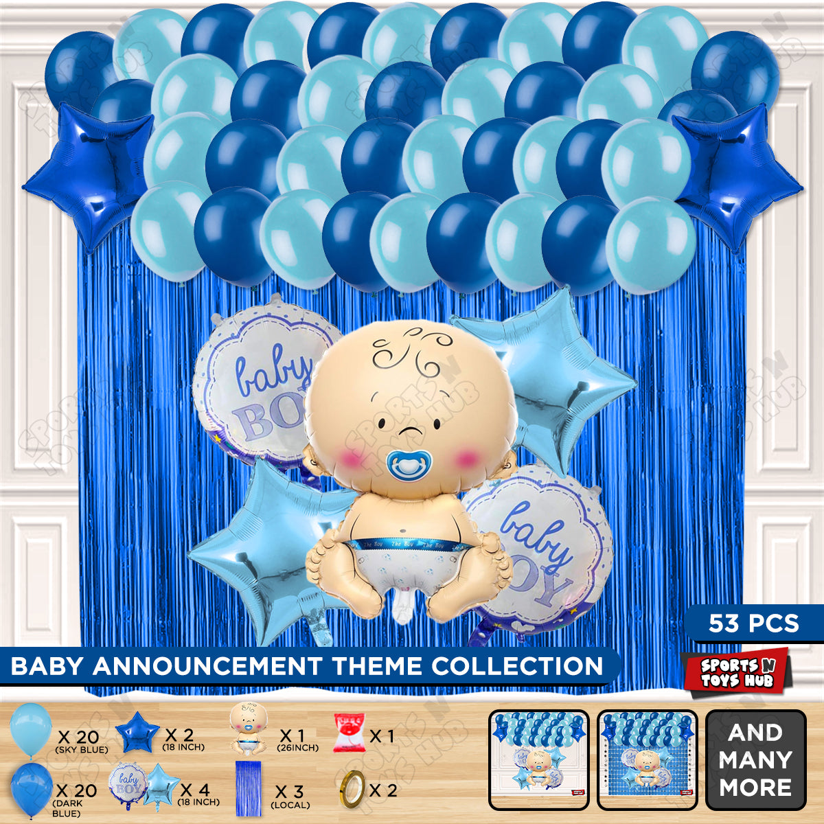 Baby Boy Foil Balloon Set Curtain Theme - Pack Of 53
