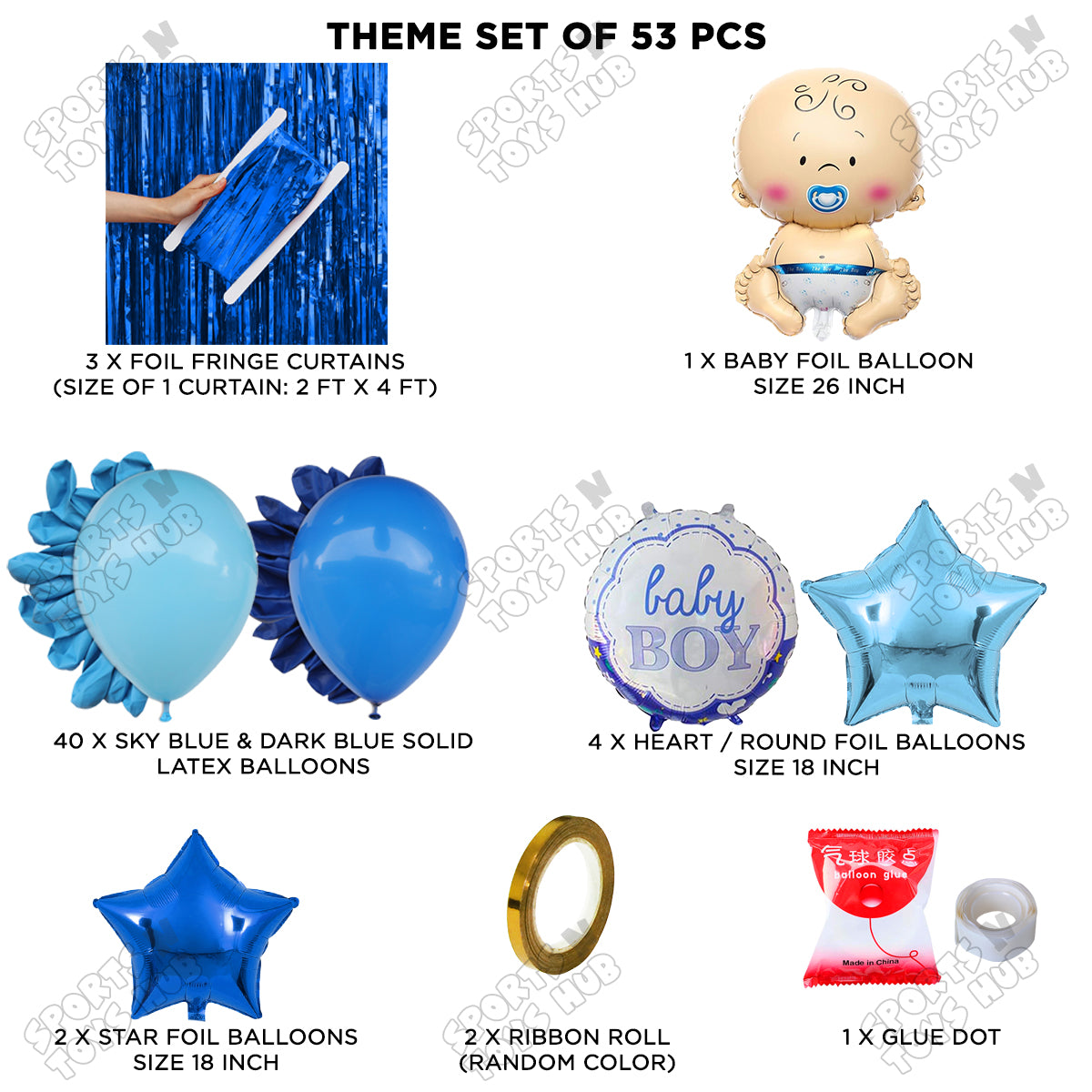 Baby Boy Foil Balloon Set Curtain Theme - Pack Of 53