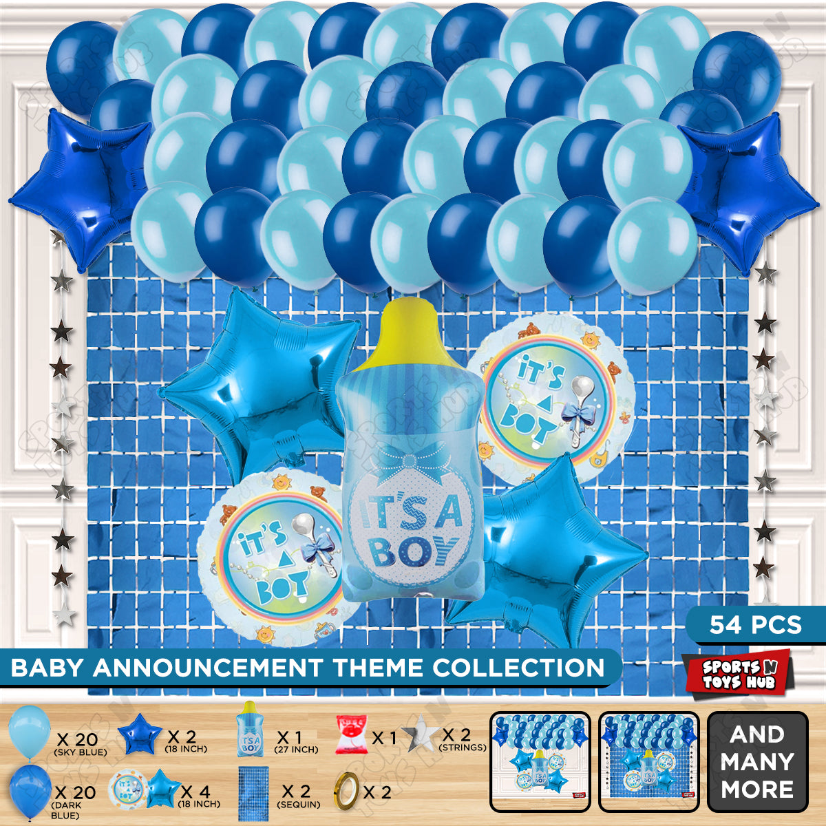 Baby Boy Feeder Foil Balloon Set With Balloon Rectangle Curtain Theme