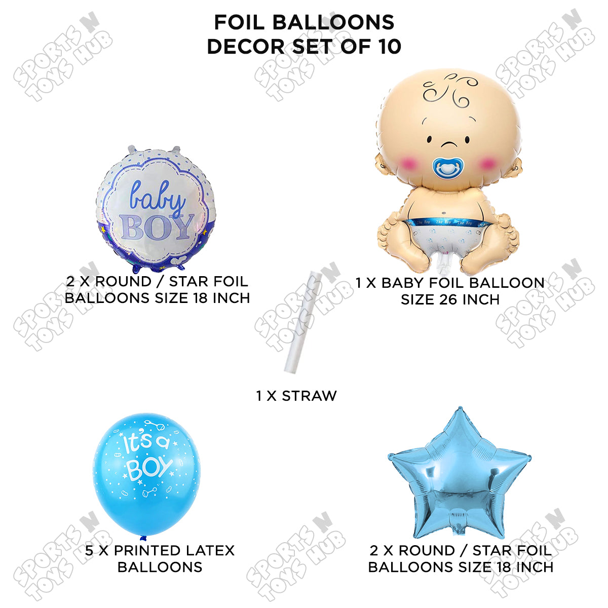 Baby Boy Foil Balloon - Pack Of 10