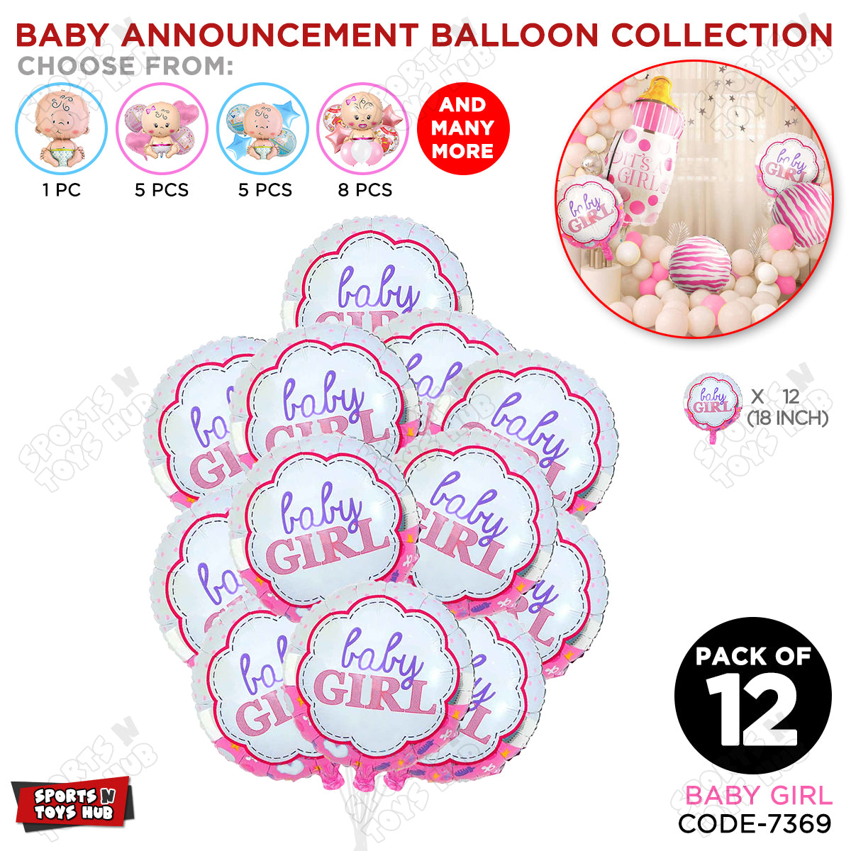 Baby Announcement Baby Girl Round Foil Balloon