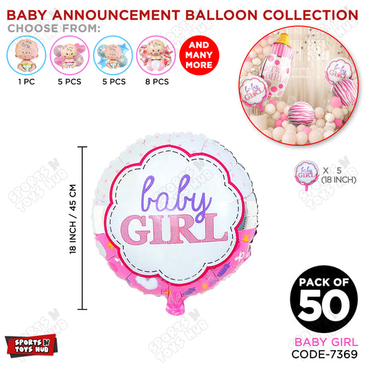 Baby Announcement Baby Girl Round Foil Balloon