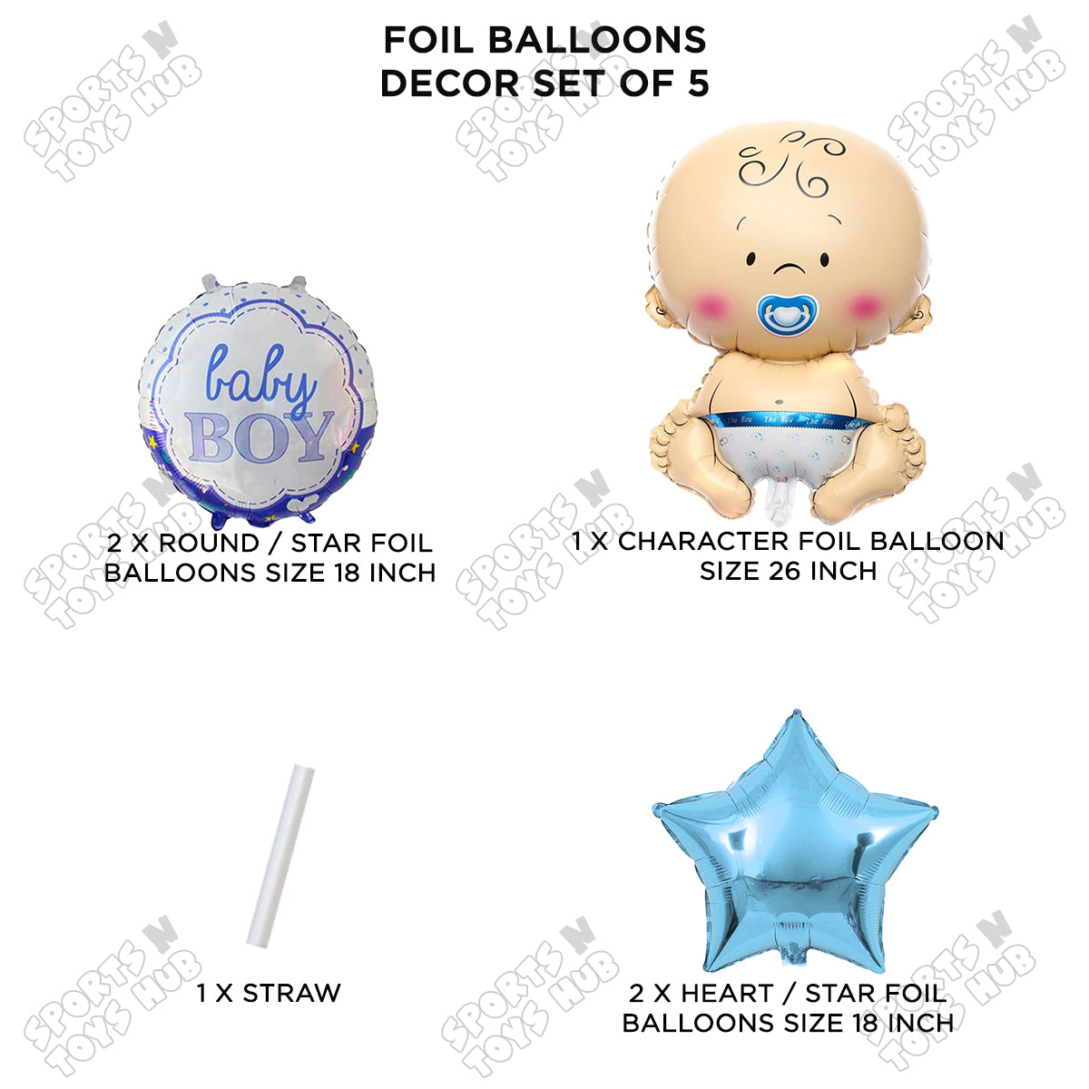 Baby Boy Foil Balloon - Pack Of 5