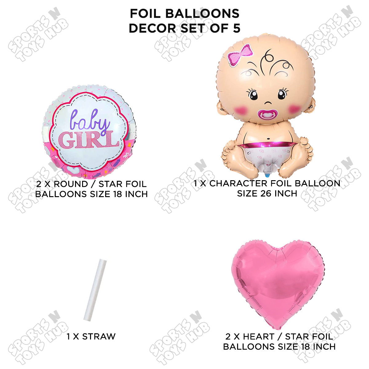 Baby Girl Foil Balloon - Pack Of 5