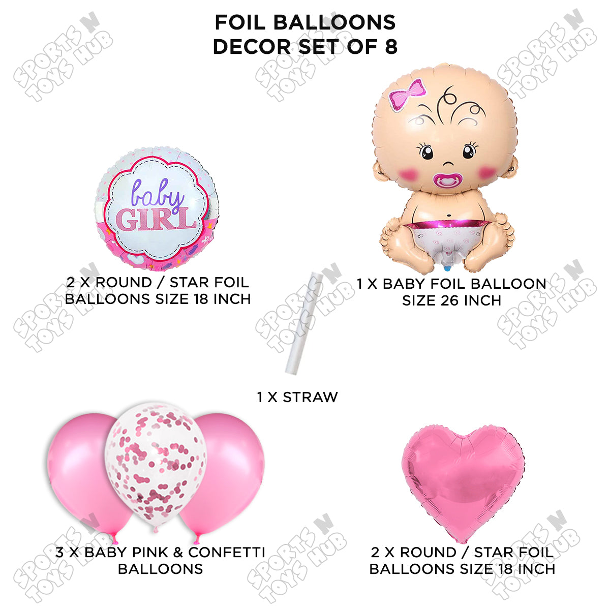 Baby Girl Foil Balloon - Pack Of 8