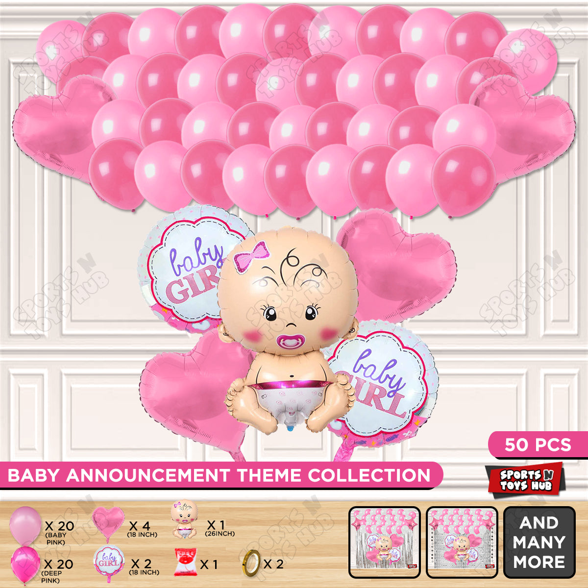 Baby Girl Foil Balloon Set Garland Theme - Pack Of 50