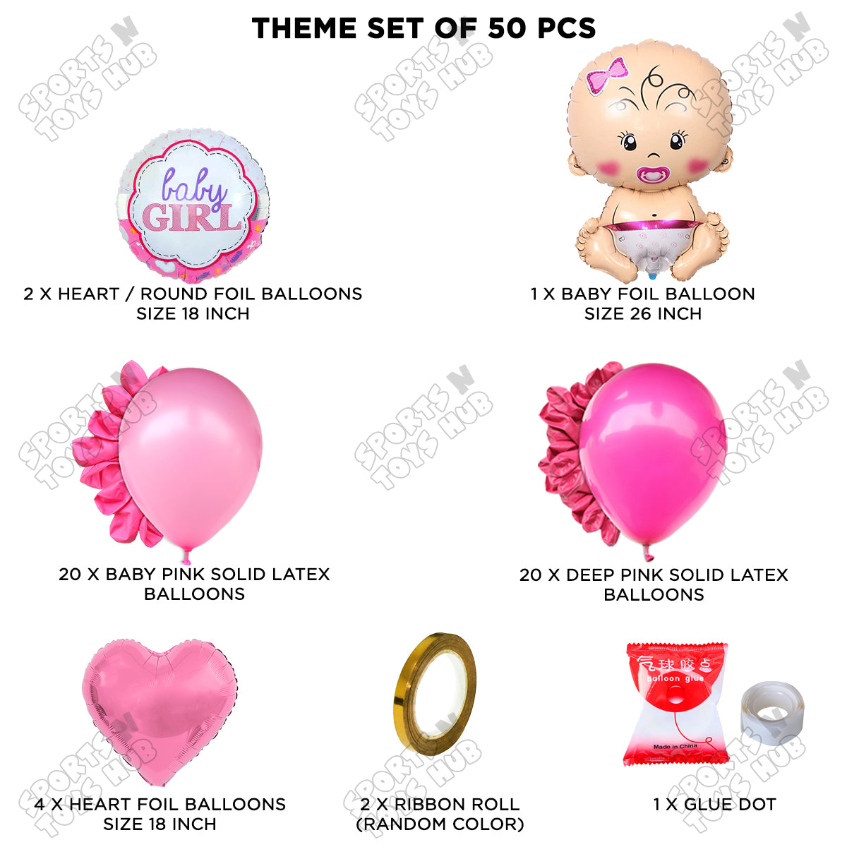 Baby Girl Foil Balloon Set Garland Theme - Pack Of 50