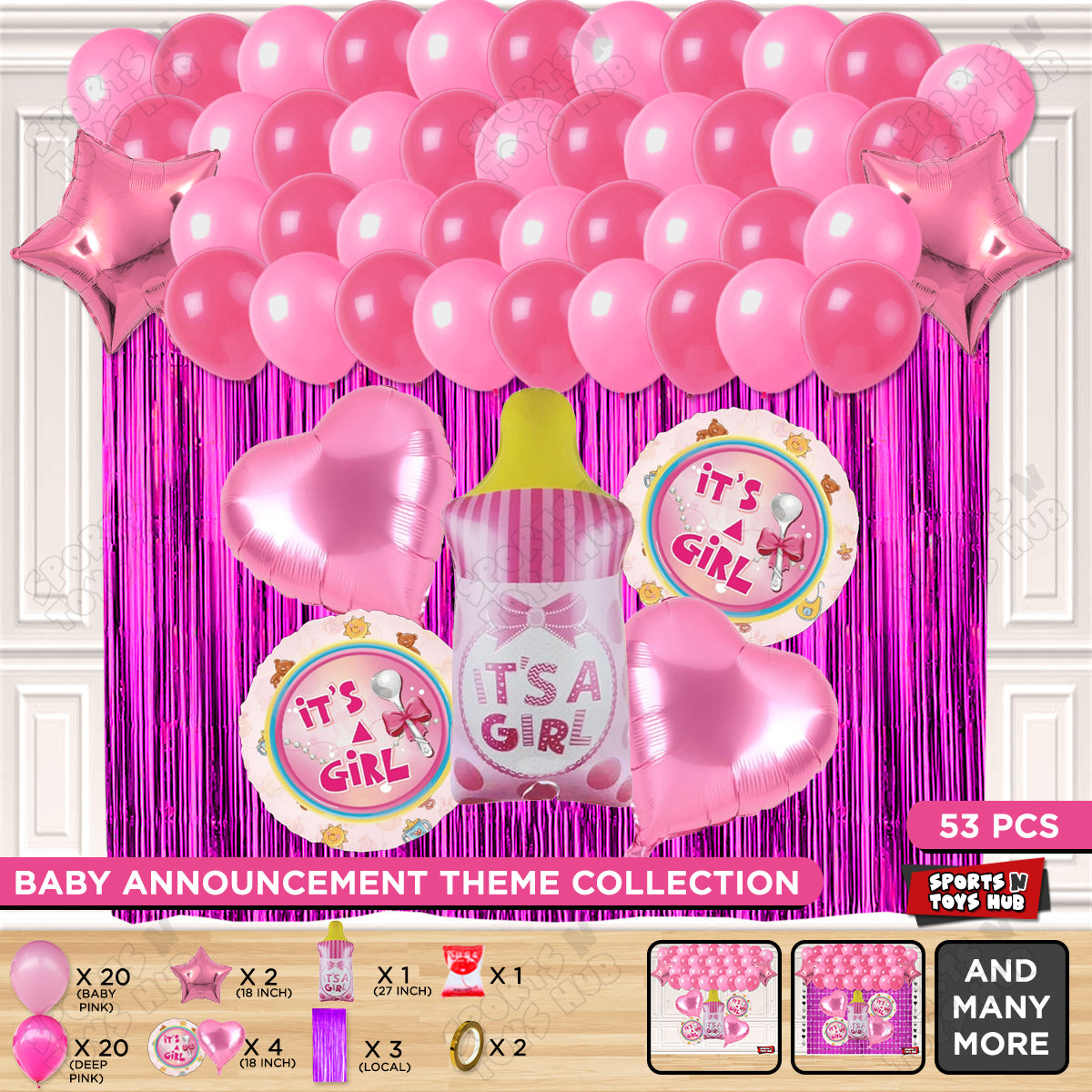 Baby Girl Feeder Foil Balloon Set With Balloon Curtain Theme