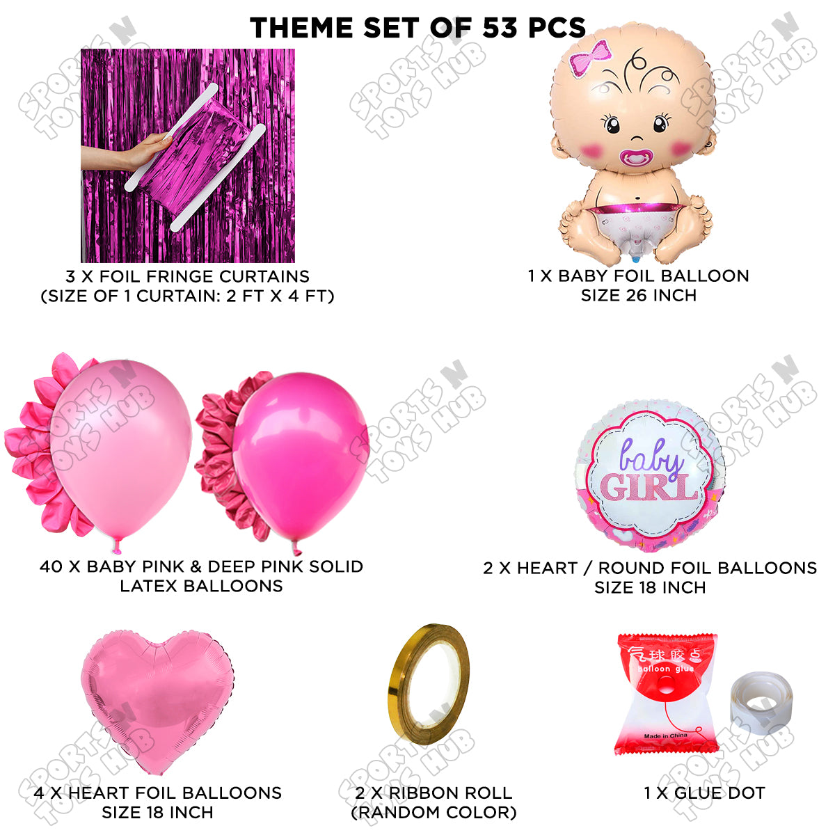 Baby Girl Foil Balloon Set Curtain Theme - Pack Of 53
