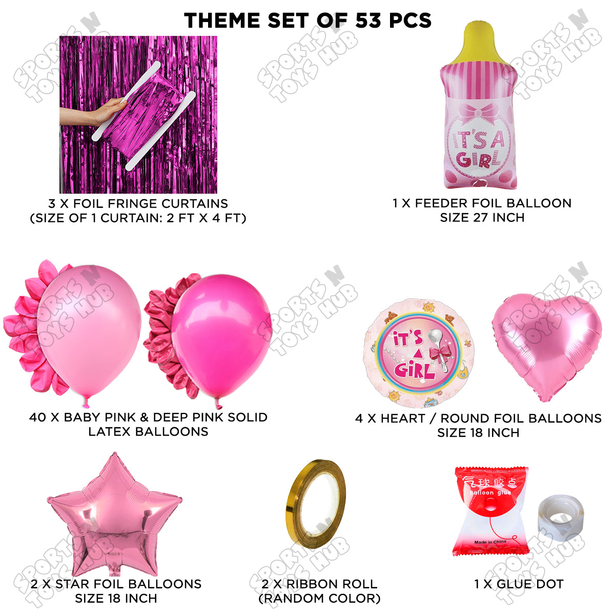 Baby Girl Feeder Foil Balloon Set With Balloon Curtain Theme