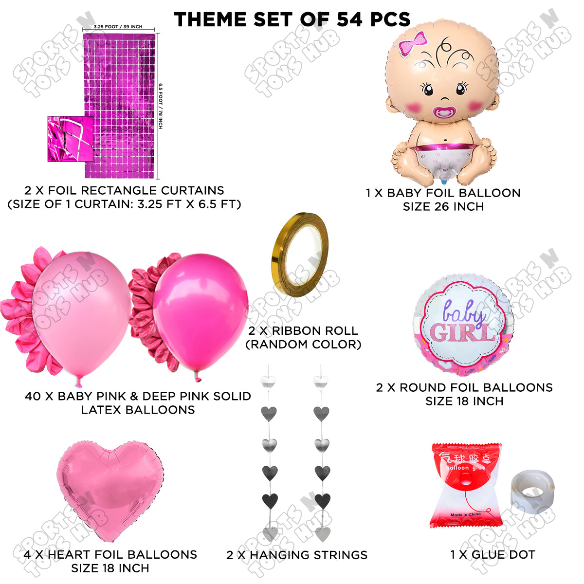 Baby Girl Foil Balloon Set Rectangle Curtain Theme