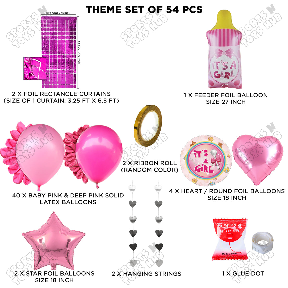 Baby Girl Feeder Foil Balloon Set With Balloon Rectangle Curtain Theme