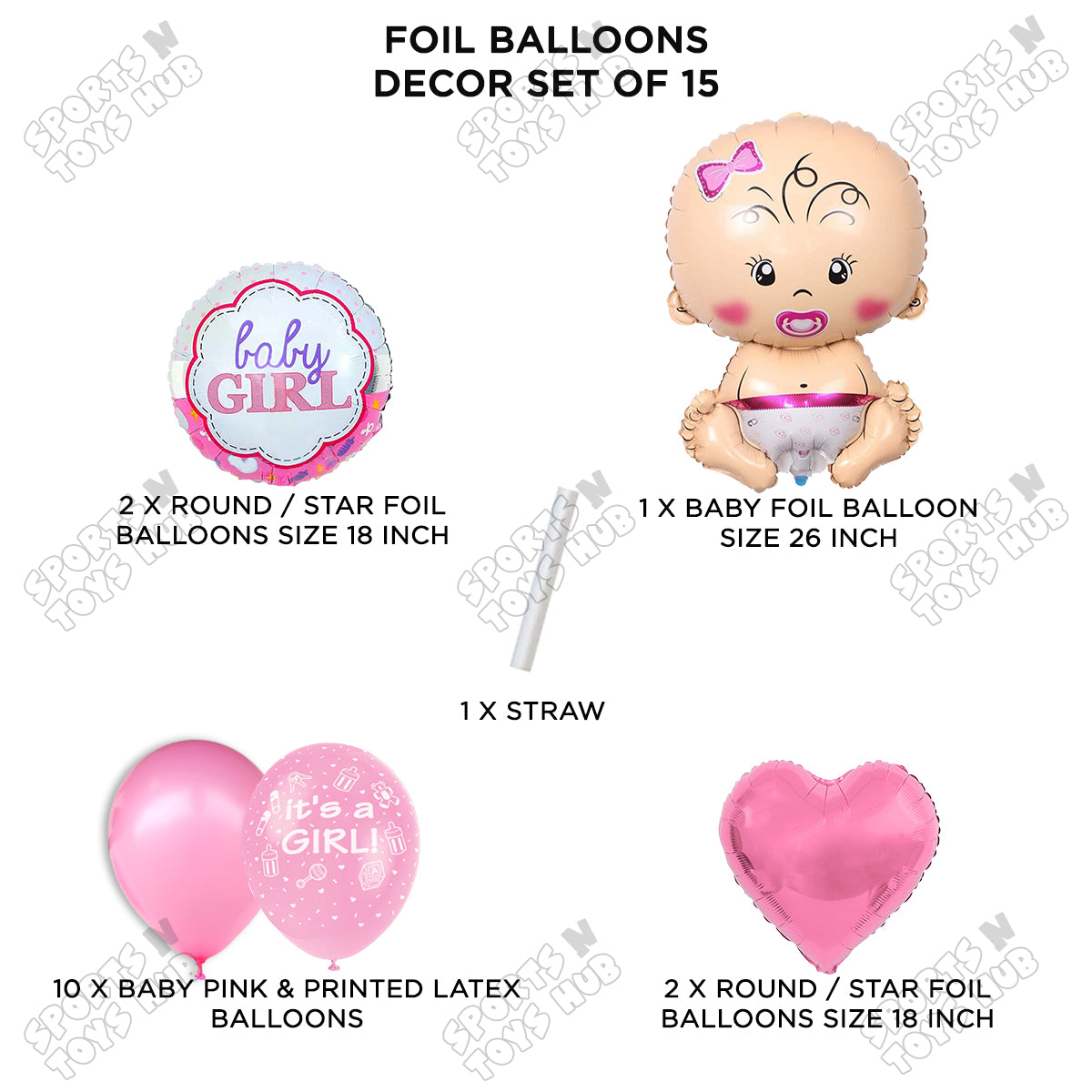 Baby Girl Foil Balloon - Pack Of 15