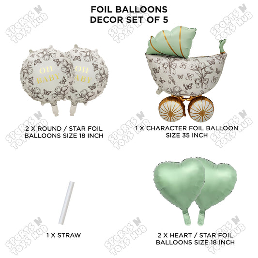 Stroller Vintage Green Pack Of 5 Foil Balloon Set