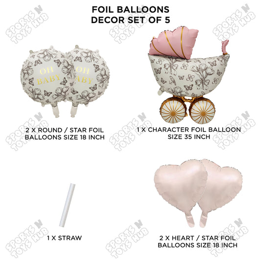 Stroller Vintage Pink Pack Of 5 Foil Balloon Set