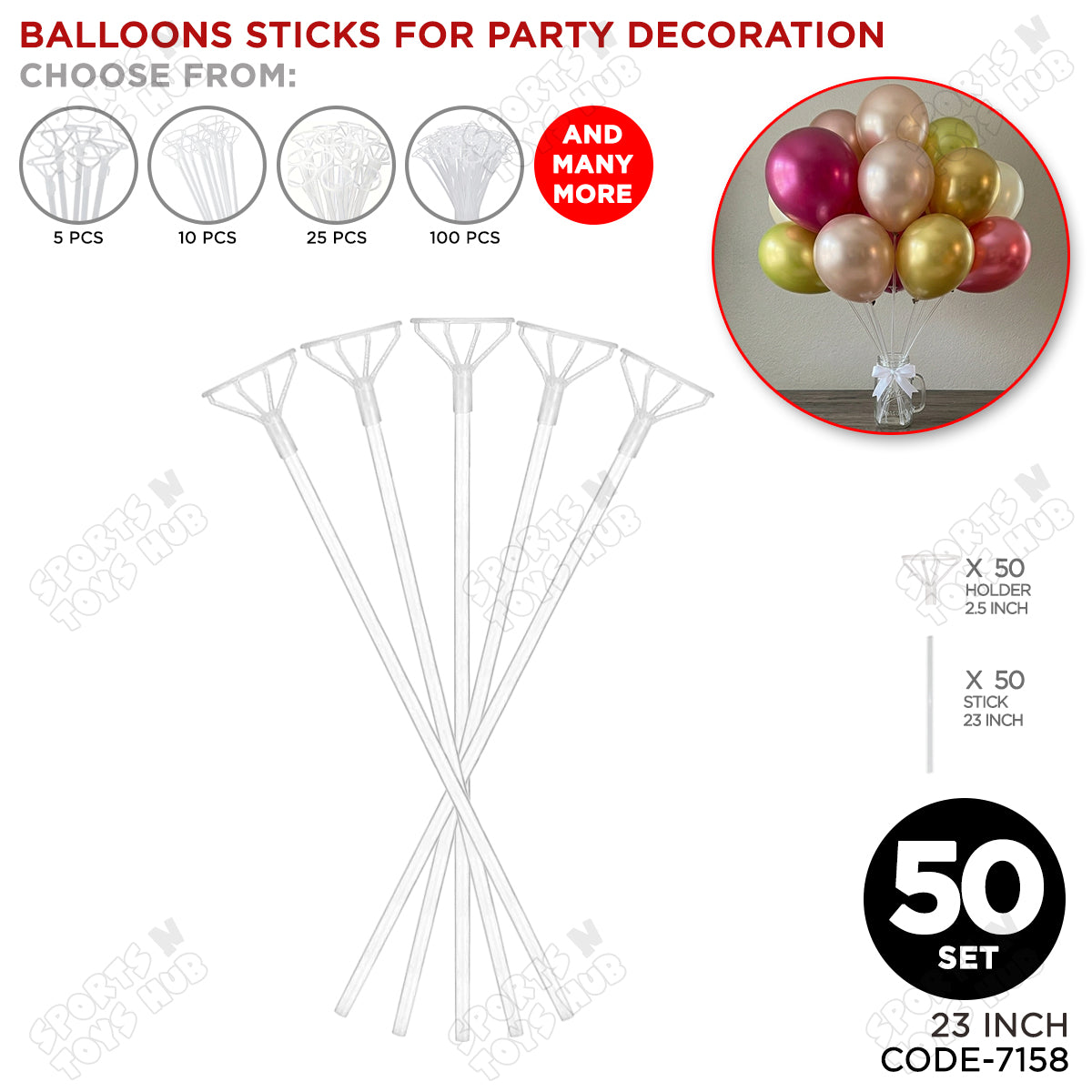 PVC Plastic Balloon Stick with Holders - Long, Thick sticks for Balloon Bouquet, Bobo Balloons or Handheld Purposes