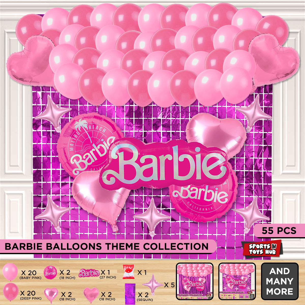 B-a-r-b-i-e Foil Balloon Theme With Rectangle Curtain
