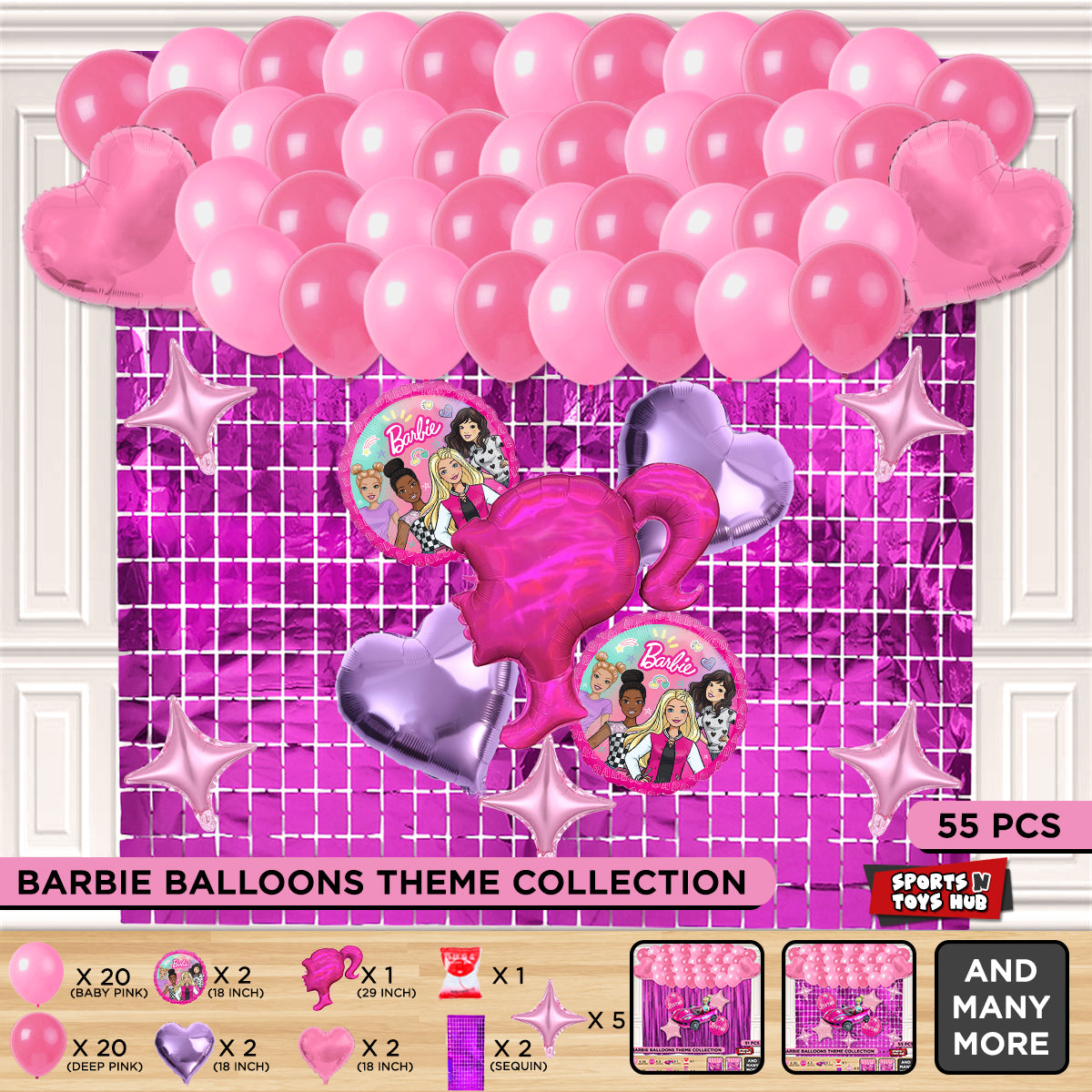 B-a-r-b-i-e Foil Balloon Theme With Rectangle Curtain
