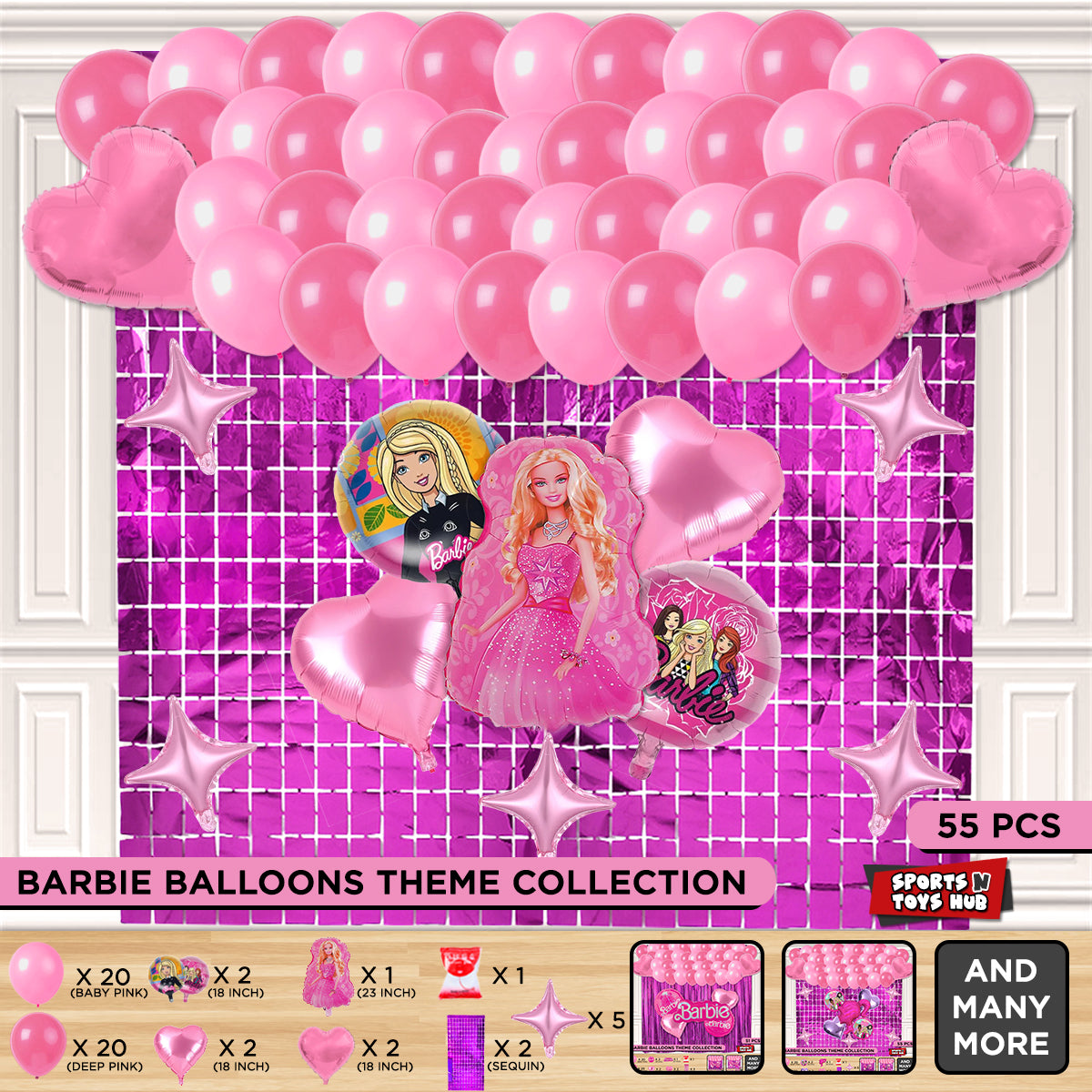B-a-r-b-i-e Foil Balloon Theme With Rectangle Curtain