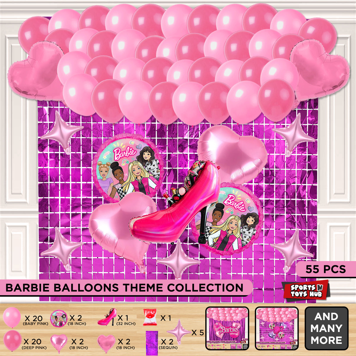 B-a-r-b-i-e Foil Balloon Theme With Rectangle Curtain