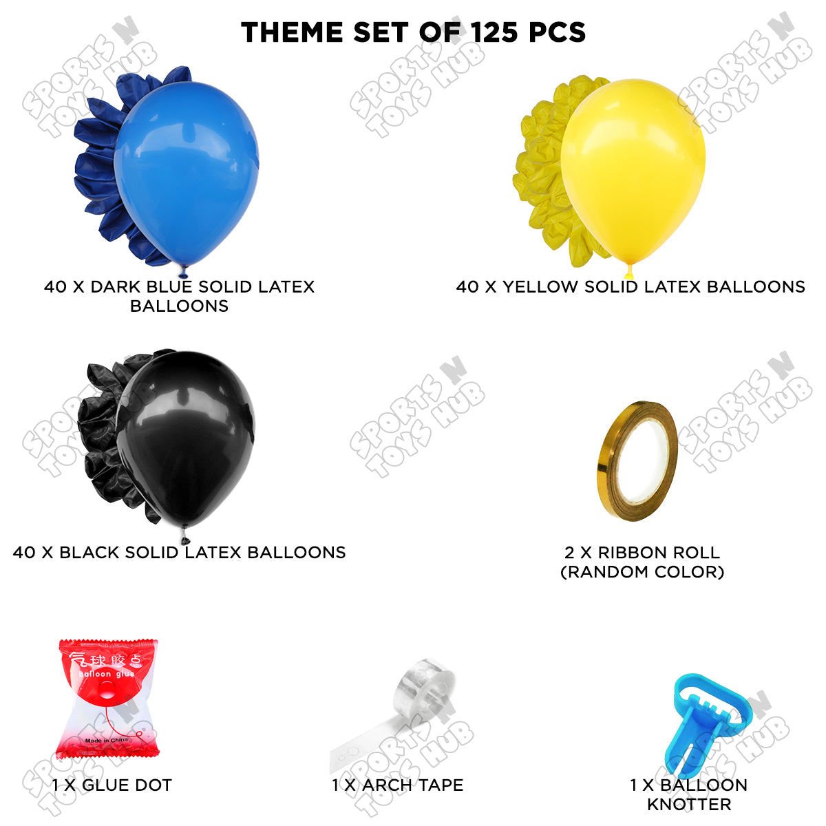 Black, Yellow & Dark Blue Balloon Arch Theme Set - 125 Pieces