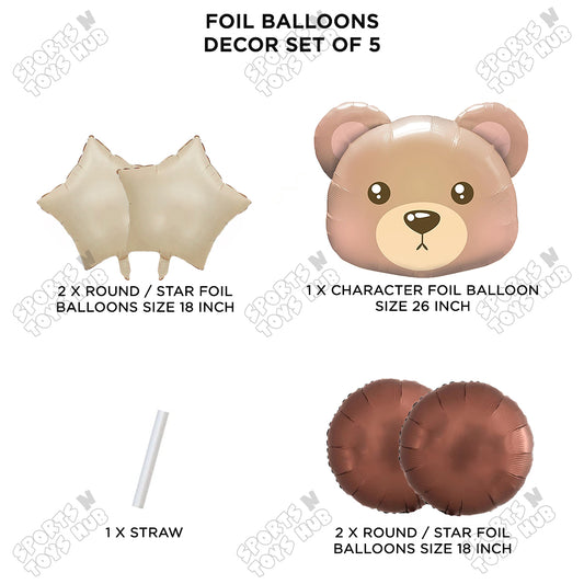 Bear Face Pack Of 5 Foil Balloon Set