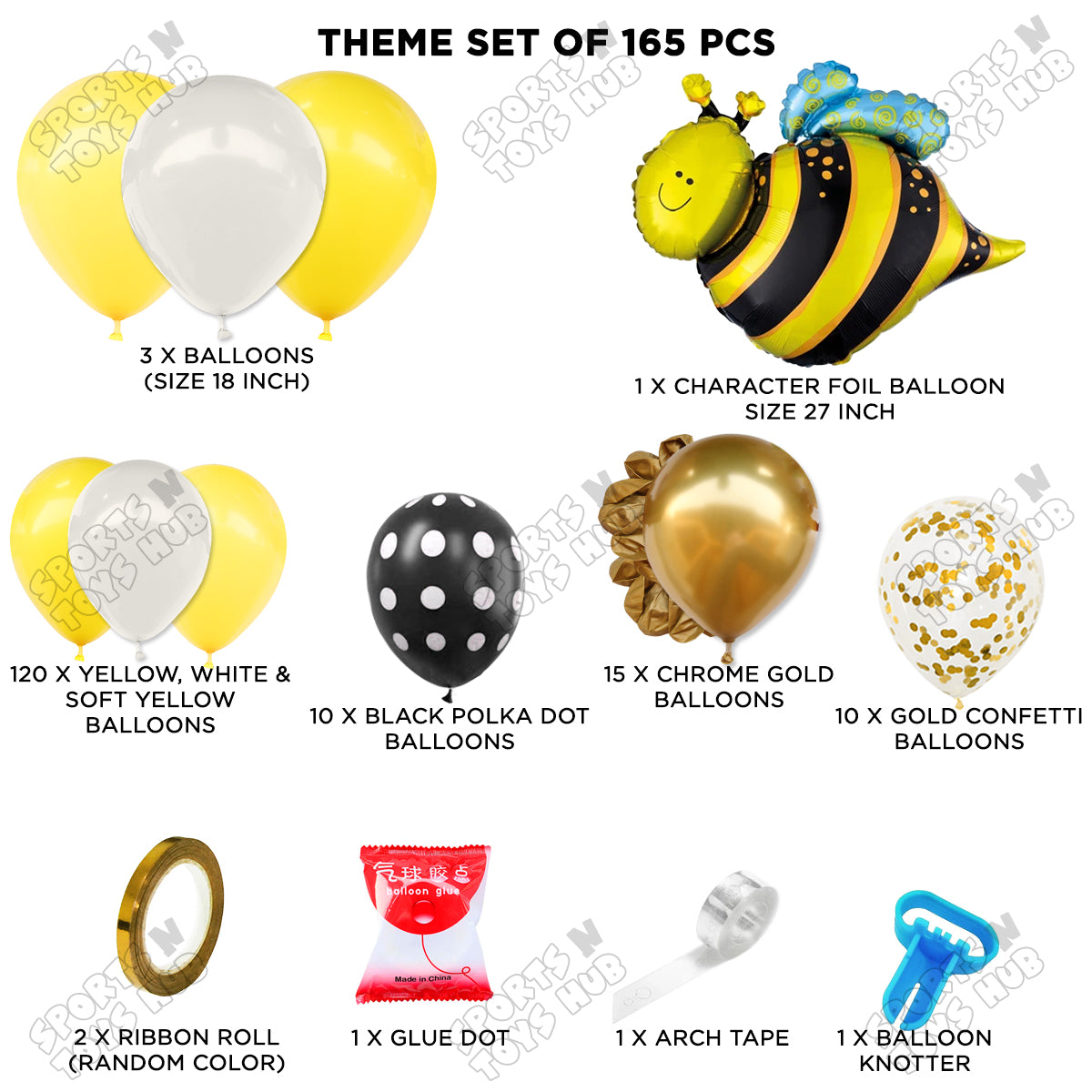 Honey Bee Foil Balloon Arch Theme Set - 165 Pieces