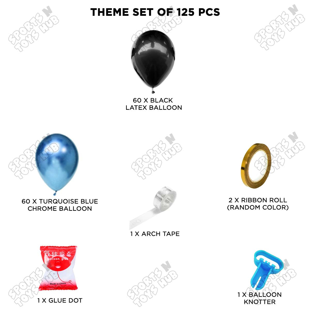 Blue & Black - Latex & Chrome Balloon Arch Kit