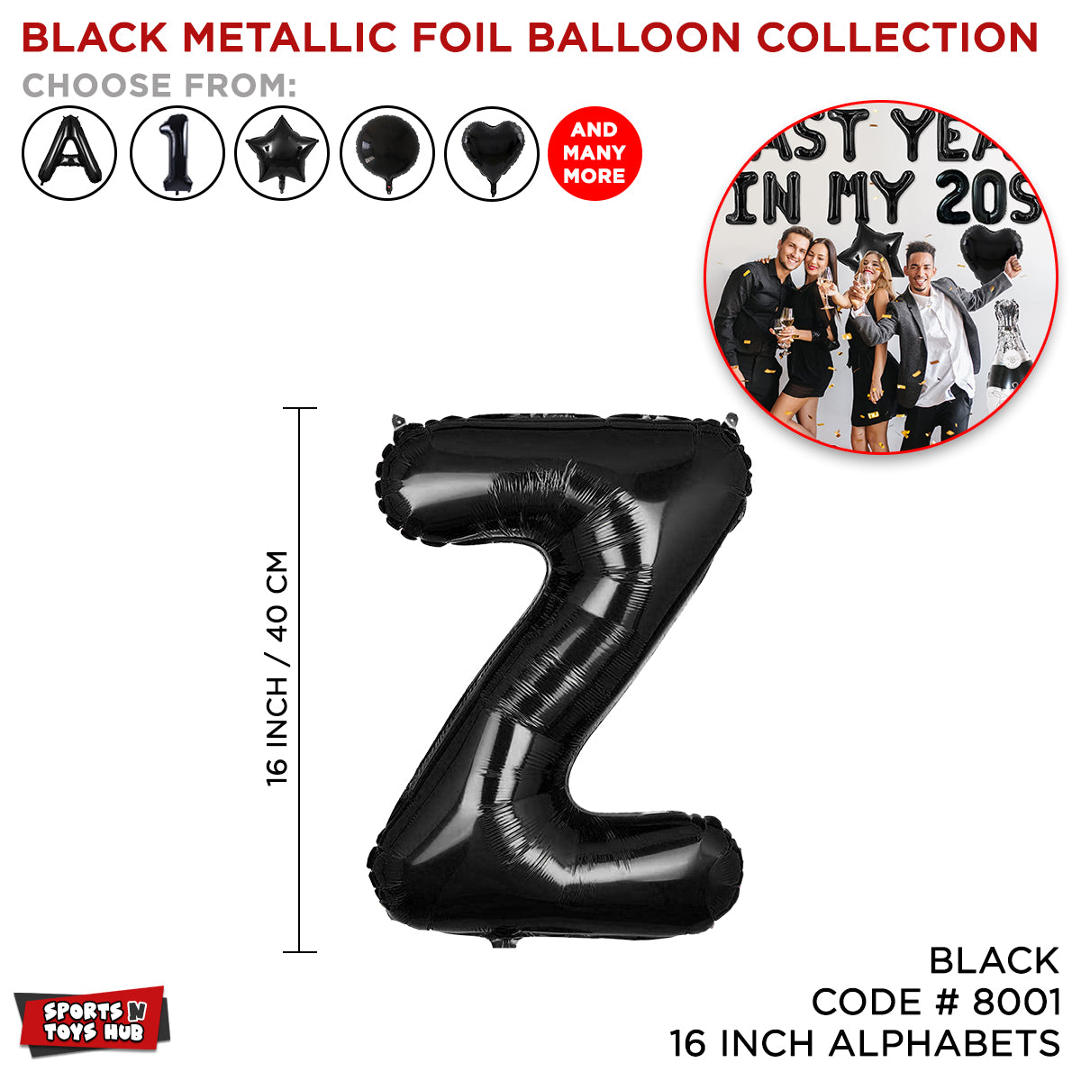 16 Inch Black Alphabet Metallic Foil Balloon Collection