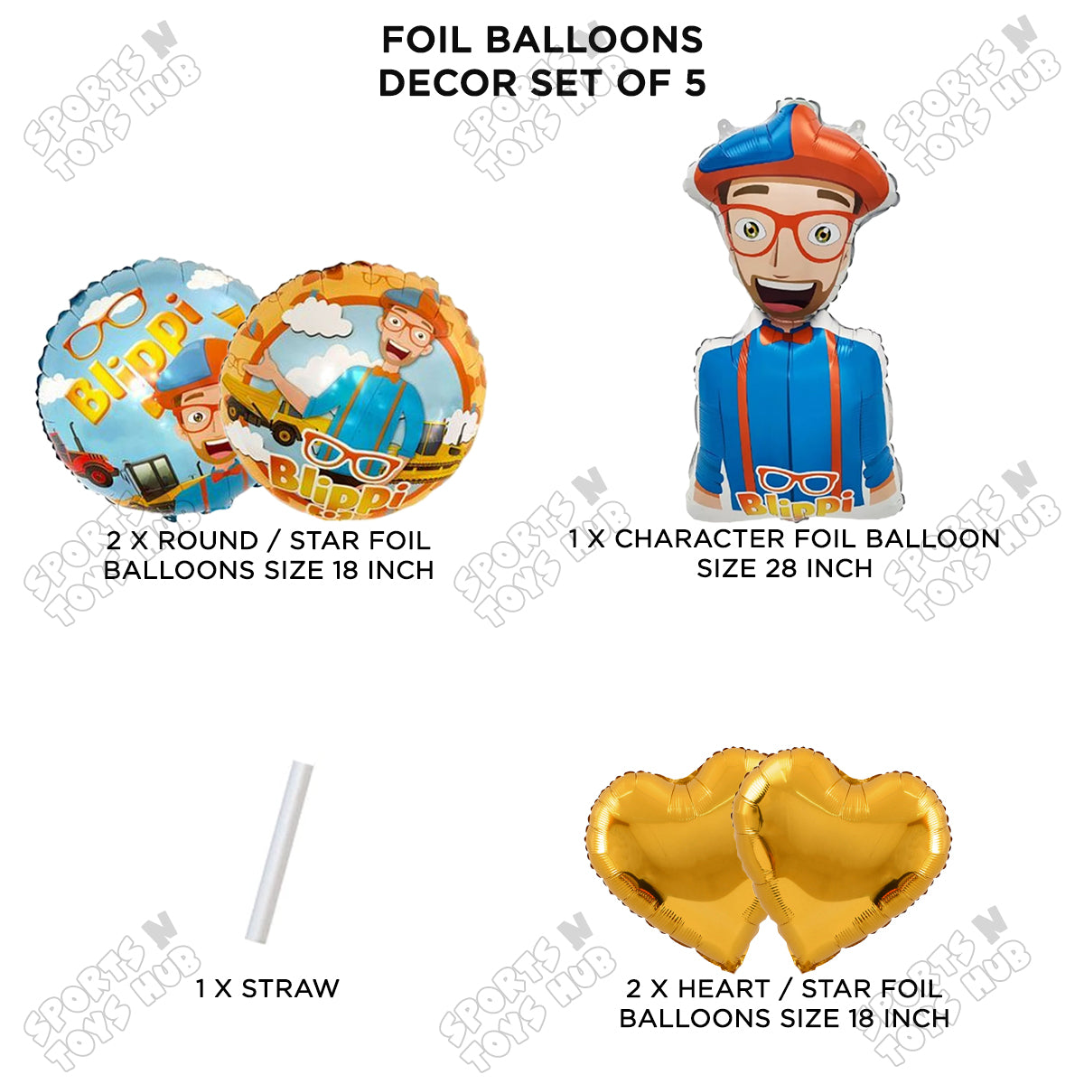Blippi Cartoon Character Foil Balloon Set