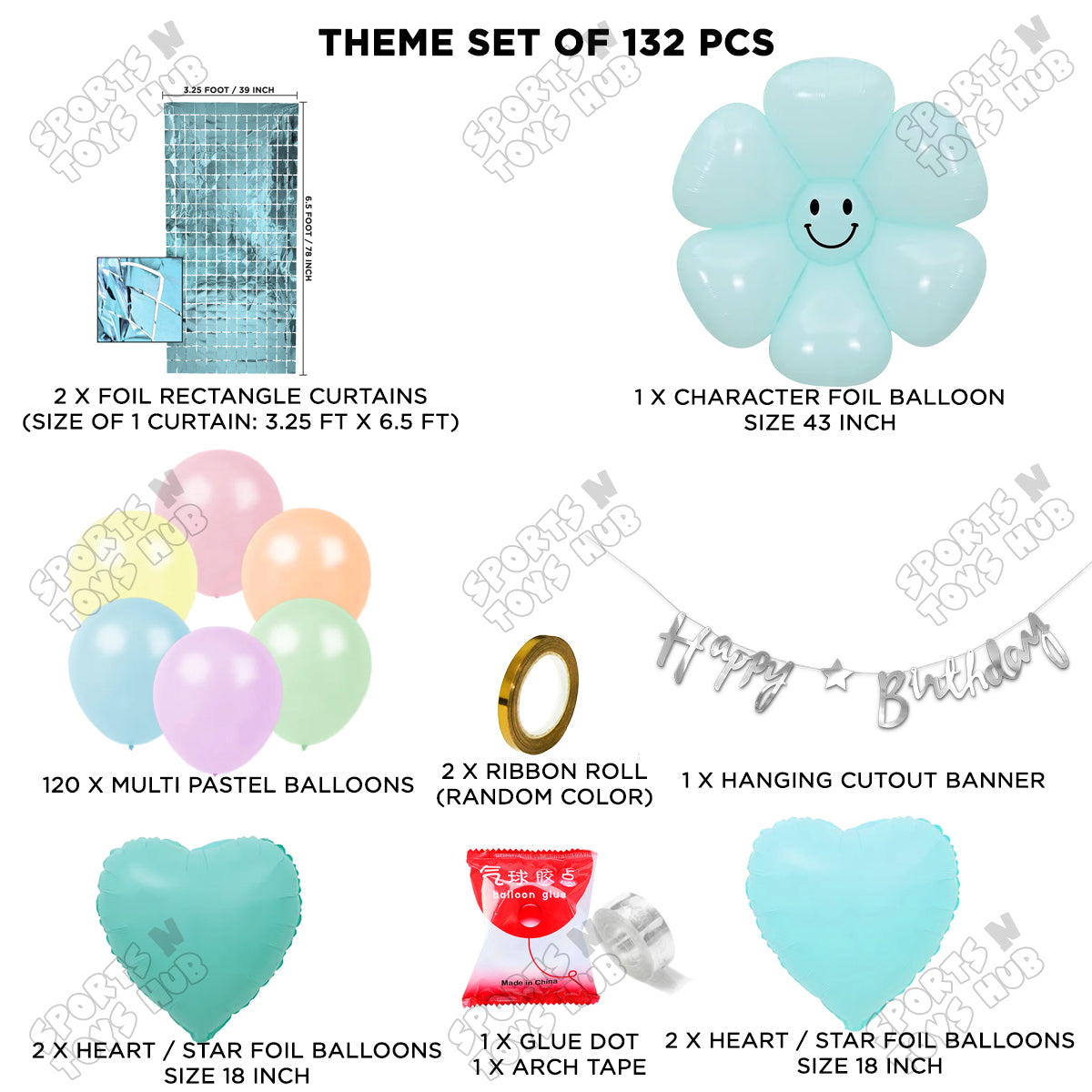 Jumbo Smiley Blue Flower Foil Balloon & Cursive Banner Arch Theme