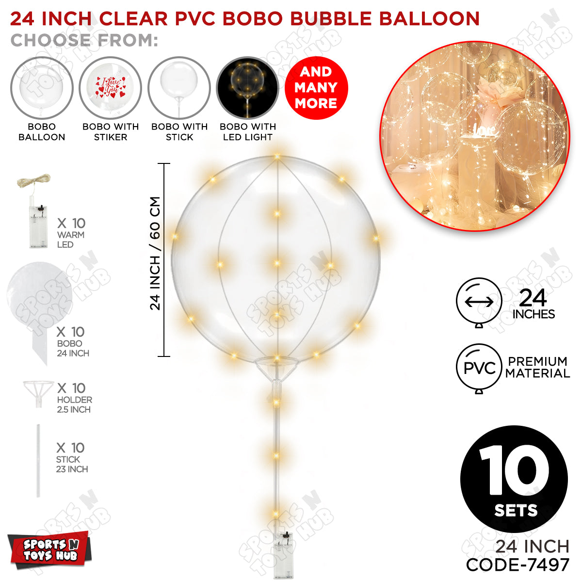 24 Inch BOBO Balloon With LED & Stick