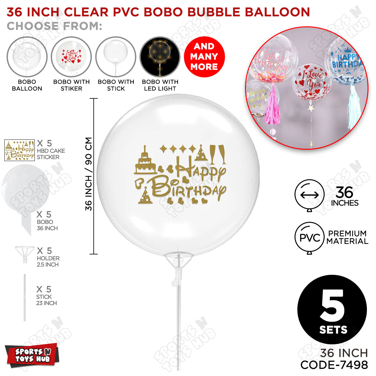 Happy Birthday Gold Color Sticker with Clear BOBO Balloon & Stick Kit