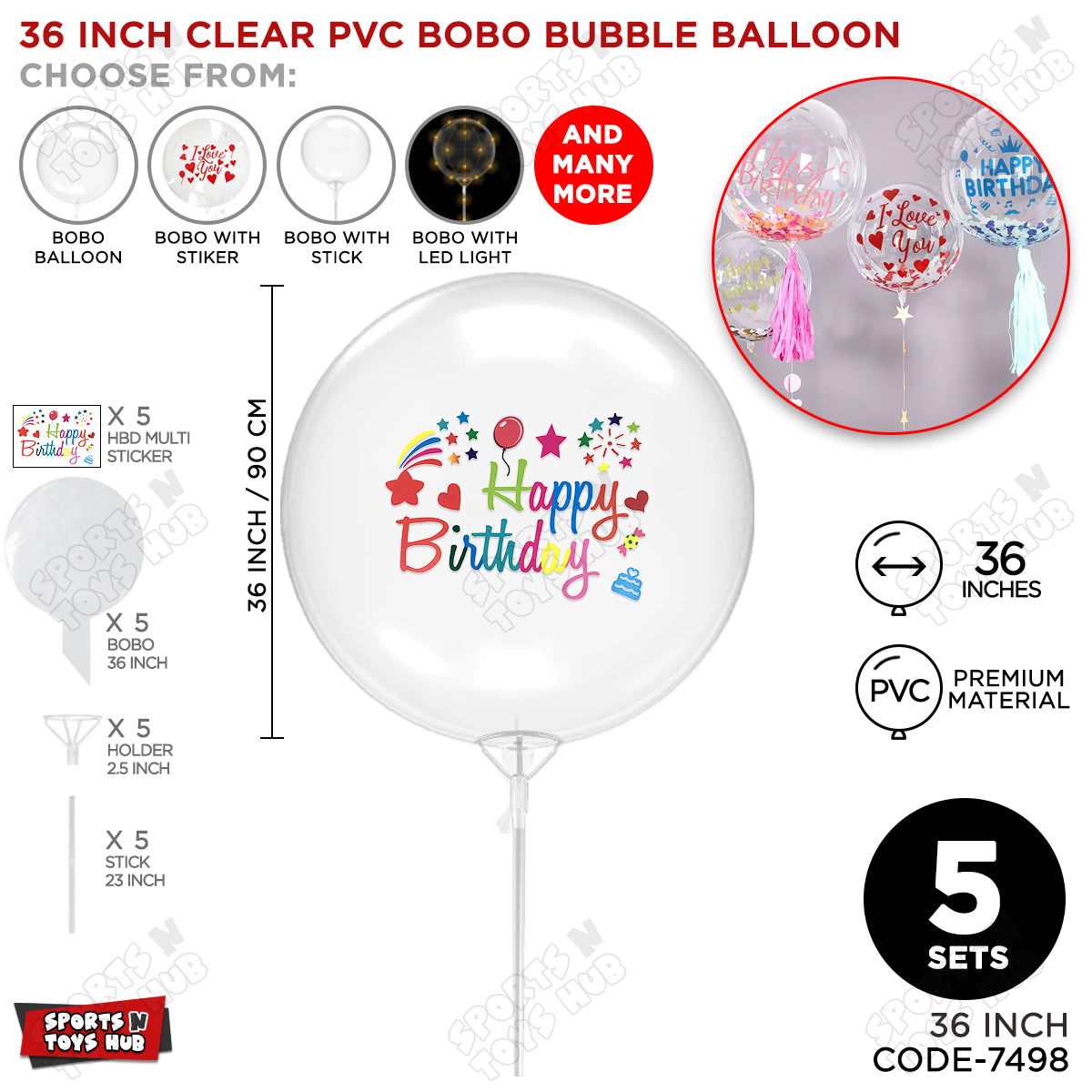 Happy Birthday Multi Color Sticker With Bobo Balloon & Stick