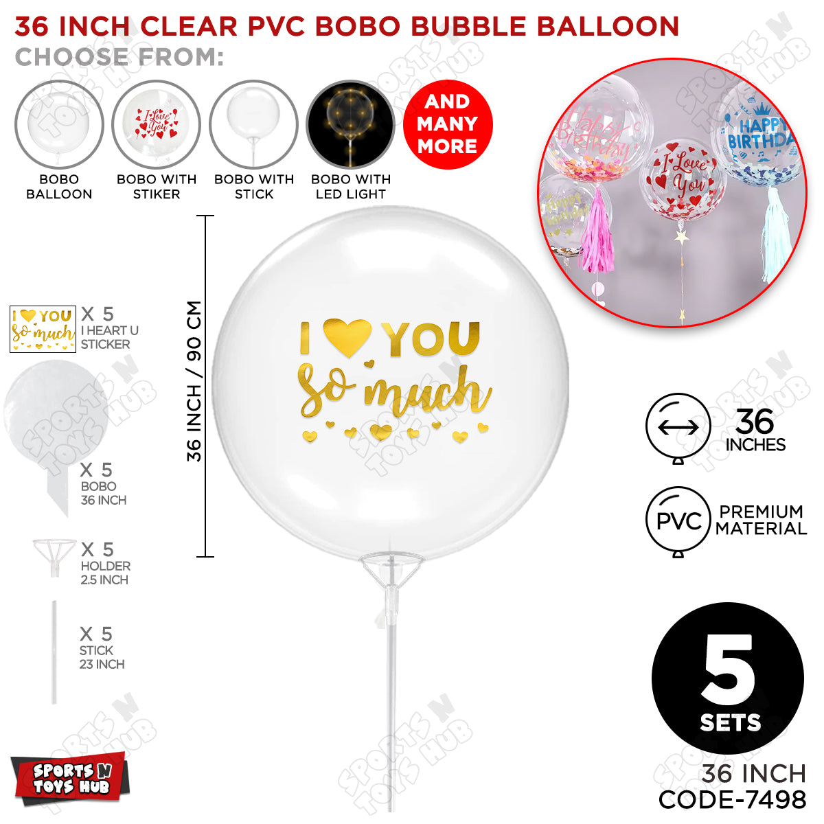 I love You Soo Much Gold Color Sticker With Bobo Balloon & Stick