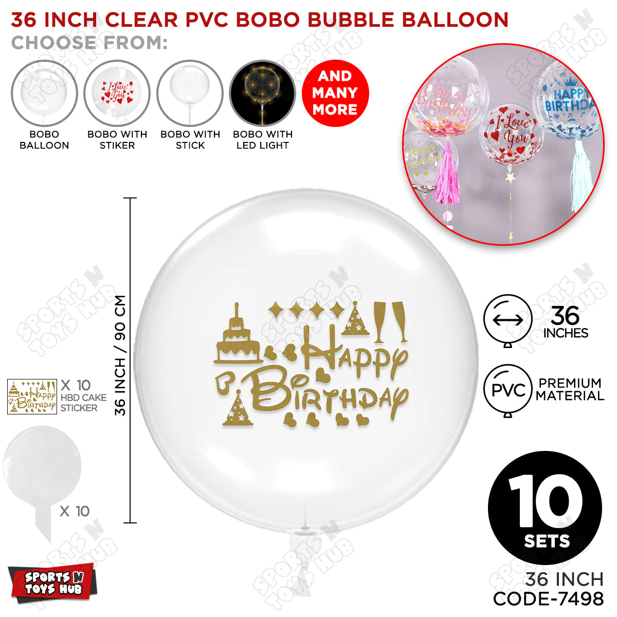 Happy Birthday Gold Color Sticker With BOBO Balloon