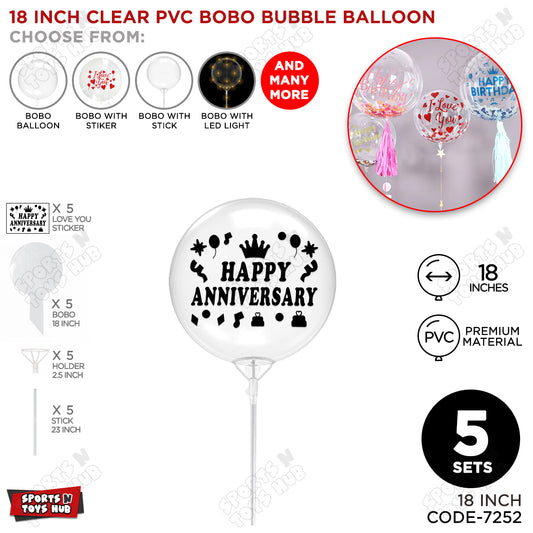 Happy Anniversary Black Color Sticker With Bobo Balloon & Stick