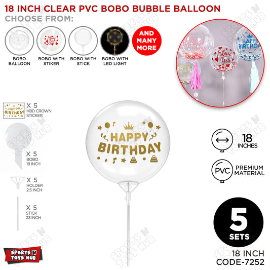 Happy Birthday Dull Gold Color Sticker With Bobo Balloon & Stick