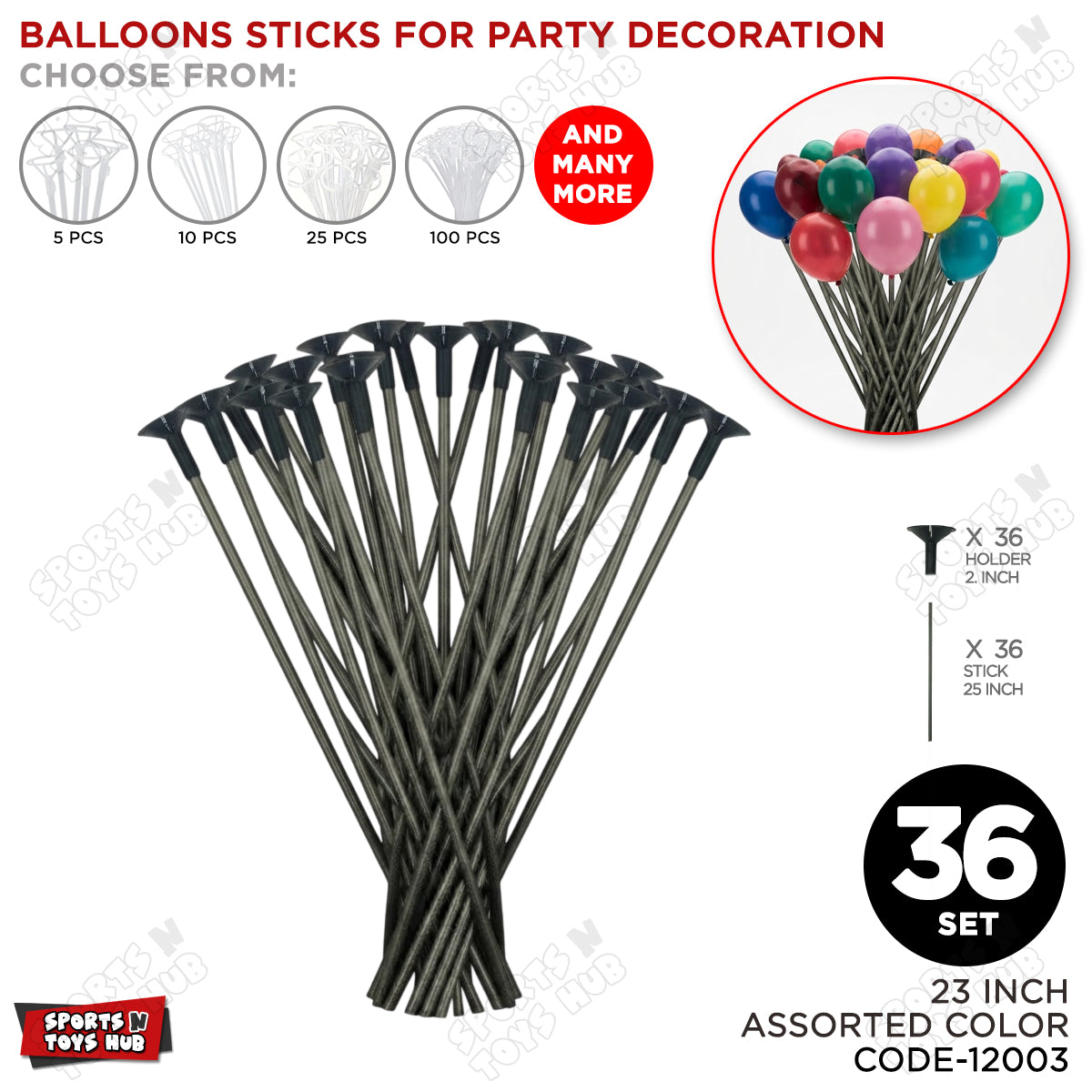 Plastic Balloon Sticks with Holders – Long & Thick Balloon Sticks | Balloon Bouquet Holders, Bobo Balloon Sticks, Party Decorations & Handheld Balloon Accessories - Pack Of 36
