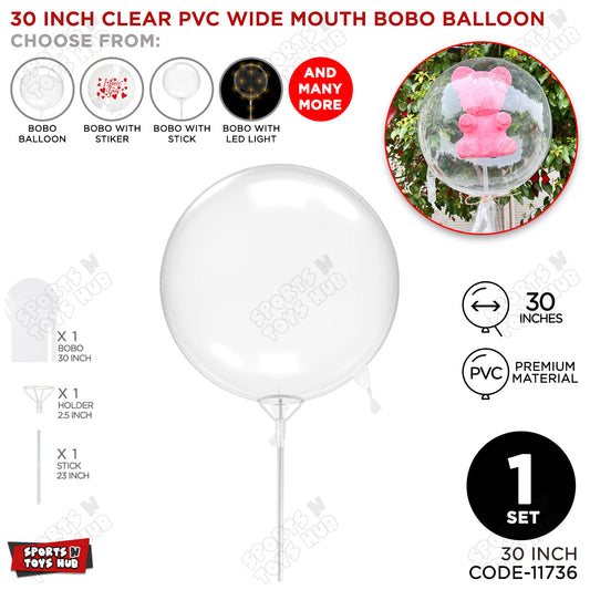 30 Inch Clear PVC BOBO Wide Mouth Stuffing Balloon With Stick